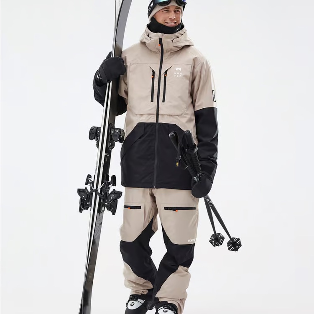 Men's Beige and Black Ski Kit (Top+Bibs)